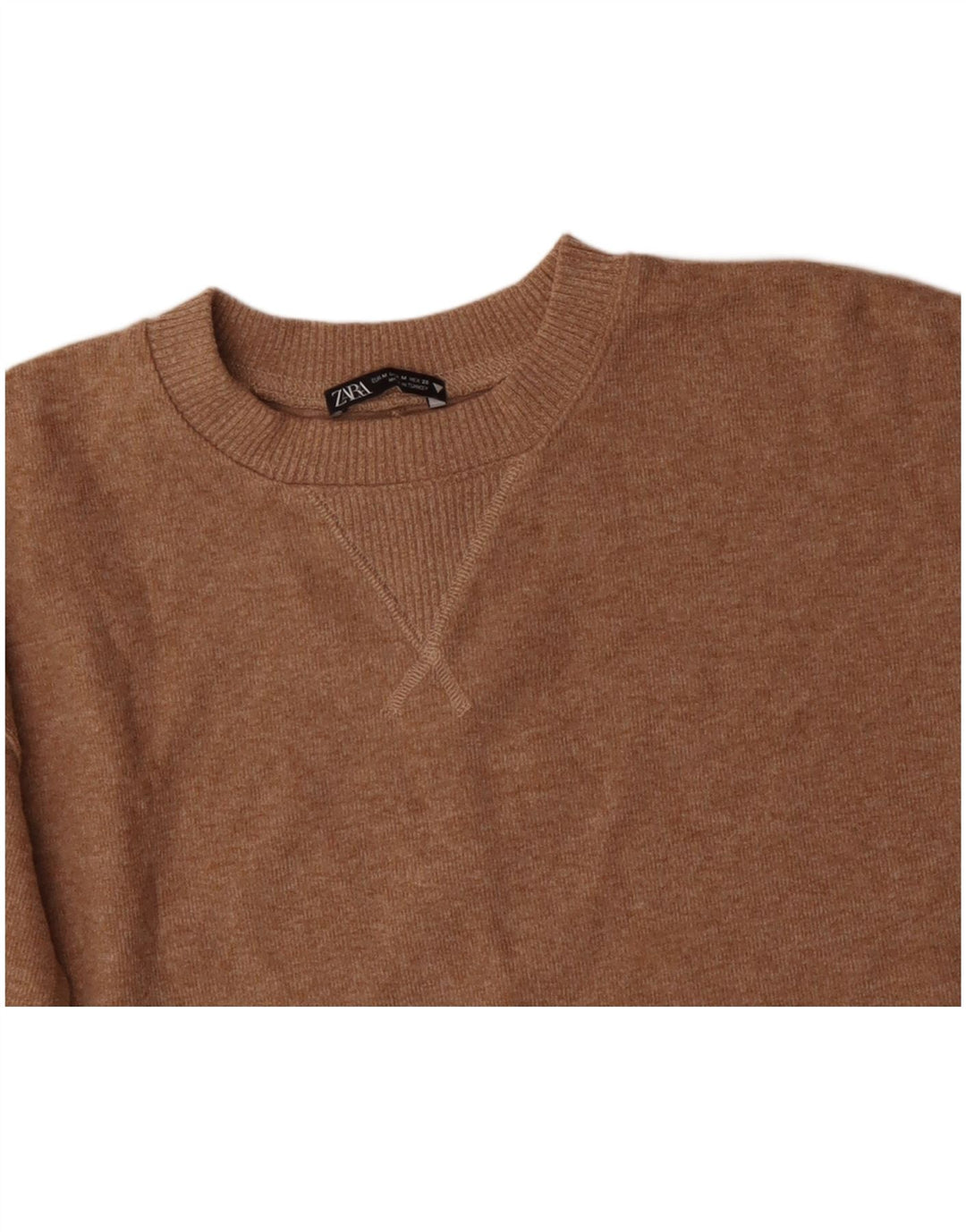 ZARA Mujer Crop Crew Neck Jumper Sweater UK 44 Medio Beige Poliéster