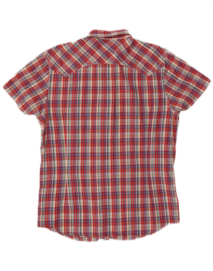 LEE Camisa de Manga Corta Slim Fit para Hombre XL Algodón a Cuadros Rojos
