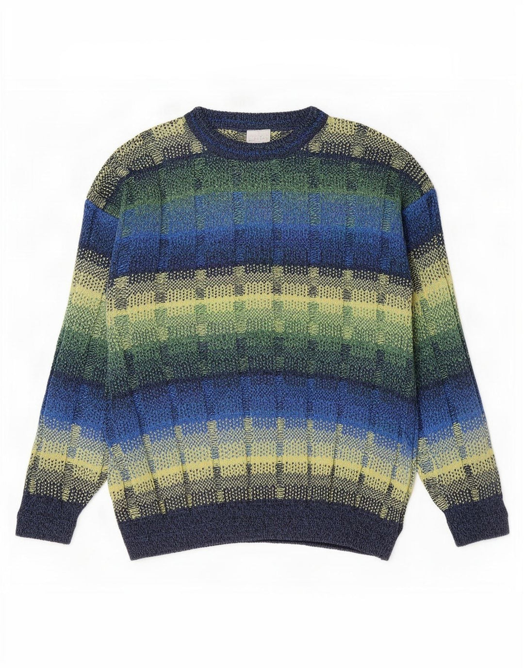 Vintage hombres cuello redondo jersey suéter IT 52 grande multicolor geométrico