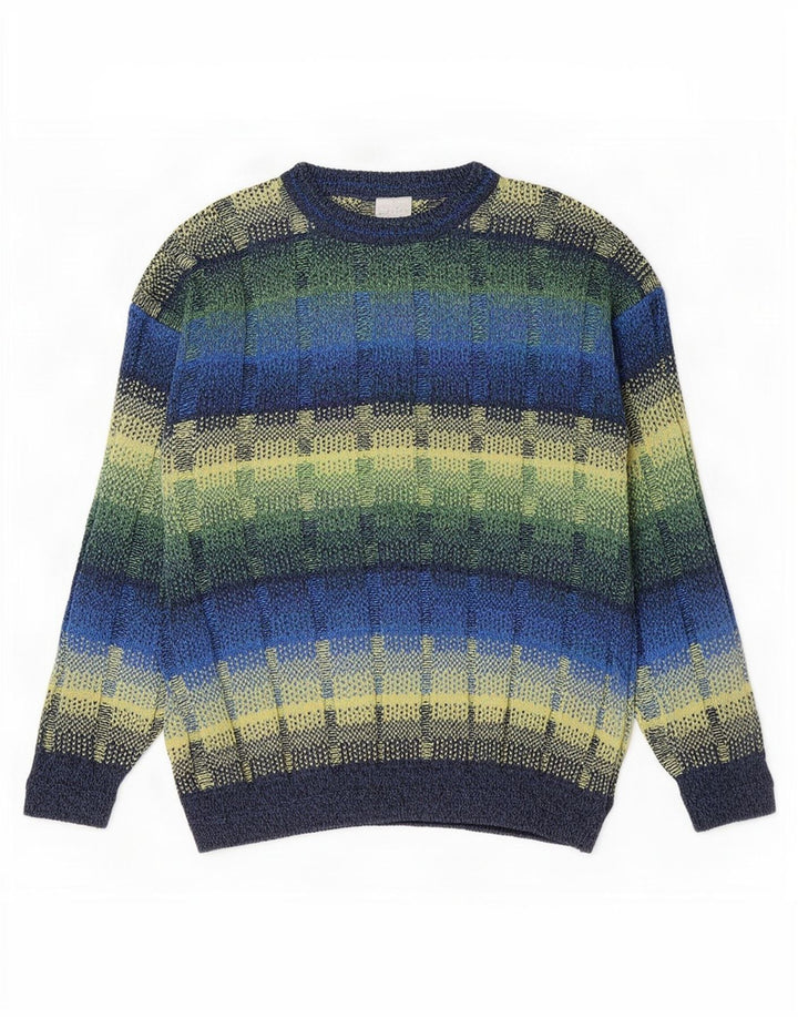 Vintage hombres cuello redondo jersey suéter IT 52 grande multicolor geométrico