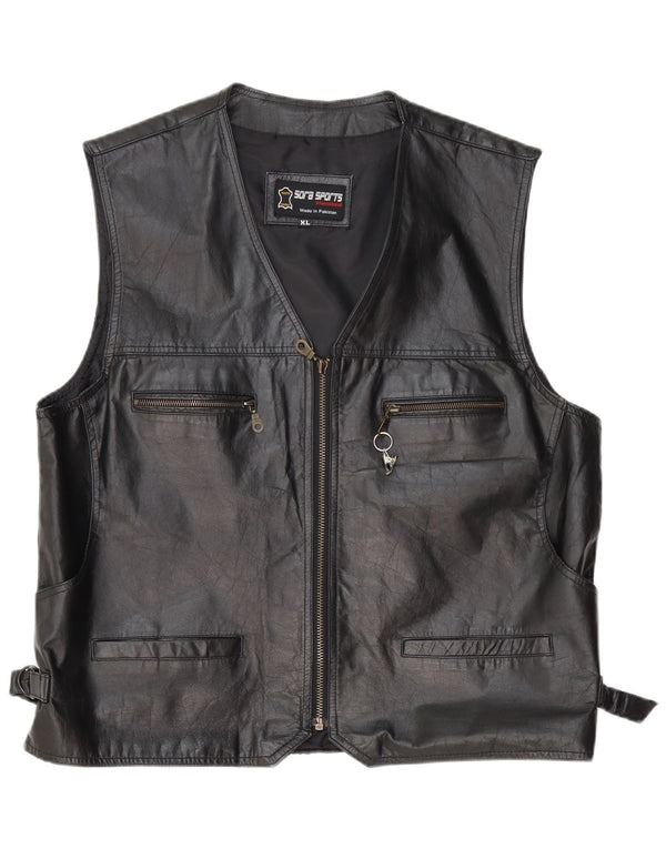Chaleco de cuero vintage para hombre XL cuero negro