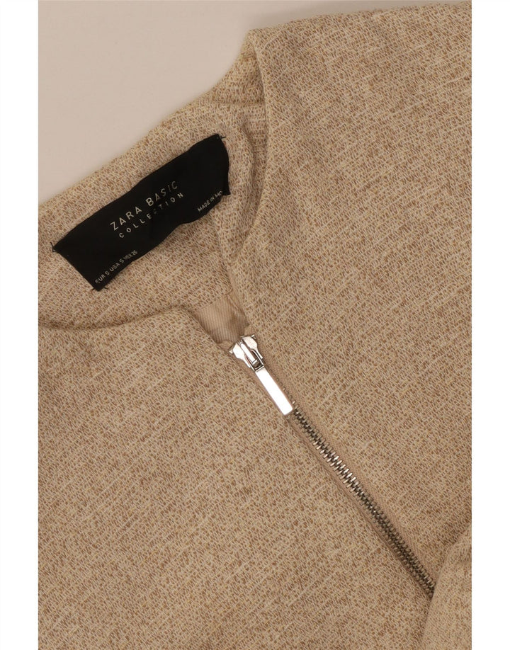 Zara Chaqueta Blazer Larga Con Cremallera Completa Para Mujer UK 8 Small Beige Moteada
