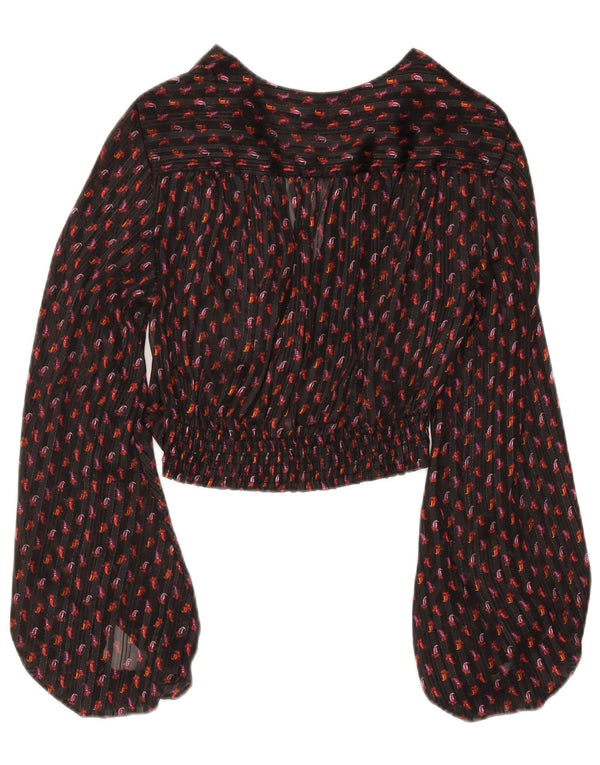 Zara Blusa corta de manga larga para mujer UK 40 Medium Black Paisley