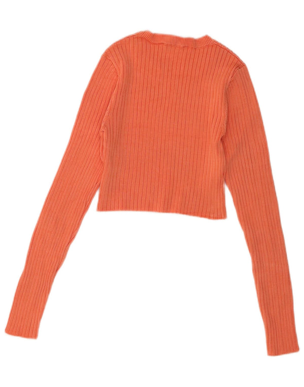 Zara Mujer Crop Top Manga Larga UK 8 Small Naranja Viscosa