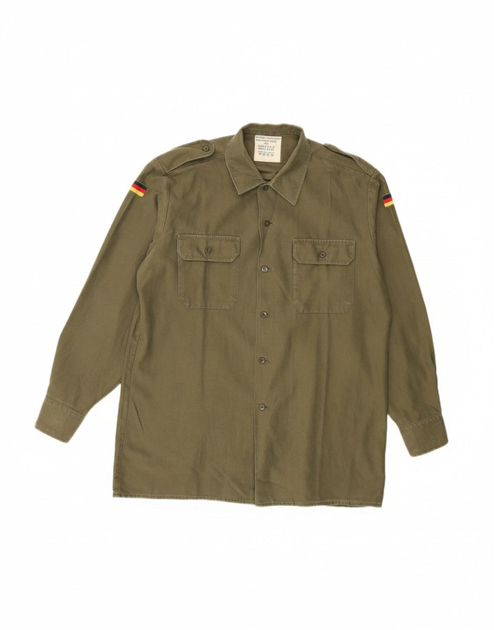 VINTAGE Mens Military Shirt Large Khaki Polyester