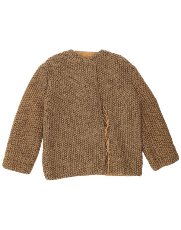 Vintage mujer punto bomber chaqueta Reino Unido 12 marrón medio
