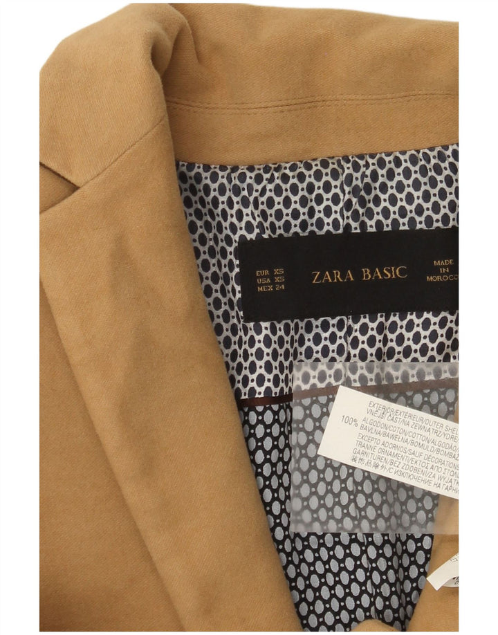 Zara Mujer Chaqueta Blazer De 1 Botón UK 6 XS Algodón Marrón
