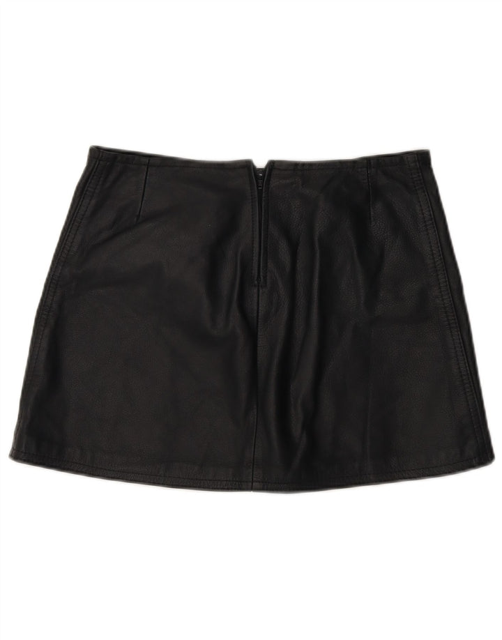 Vintage mujer mini falda de cuero W28 medio negro