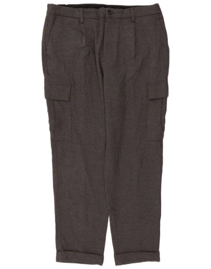 ZARA Pantalón cargo recto para hombre EU 46 XL W36 L30 Poliéster gris