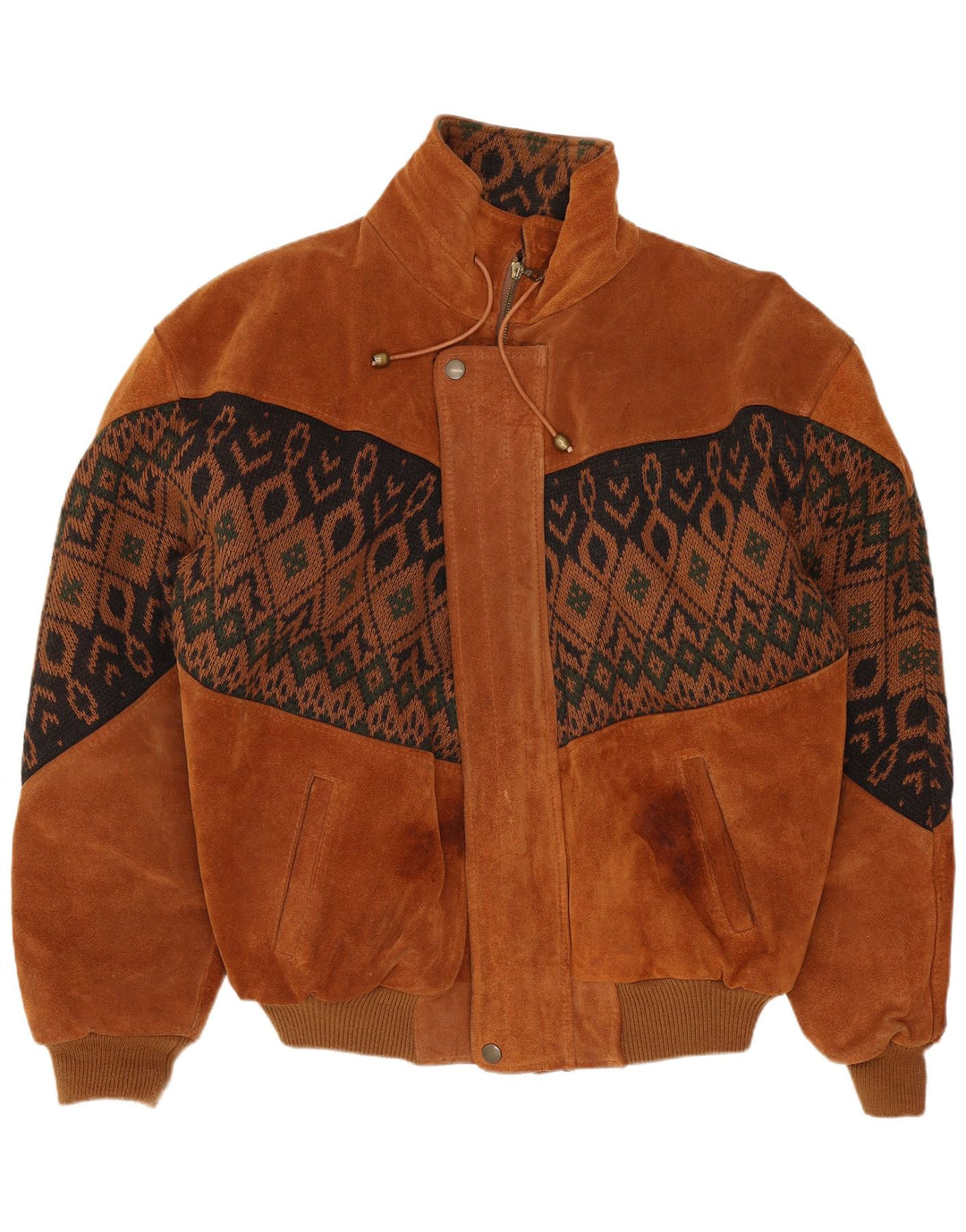 Vintage hombres ante bomber chaqueta Reino Unido 42 XL marrón geométrico