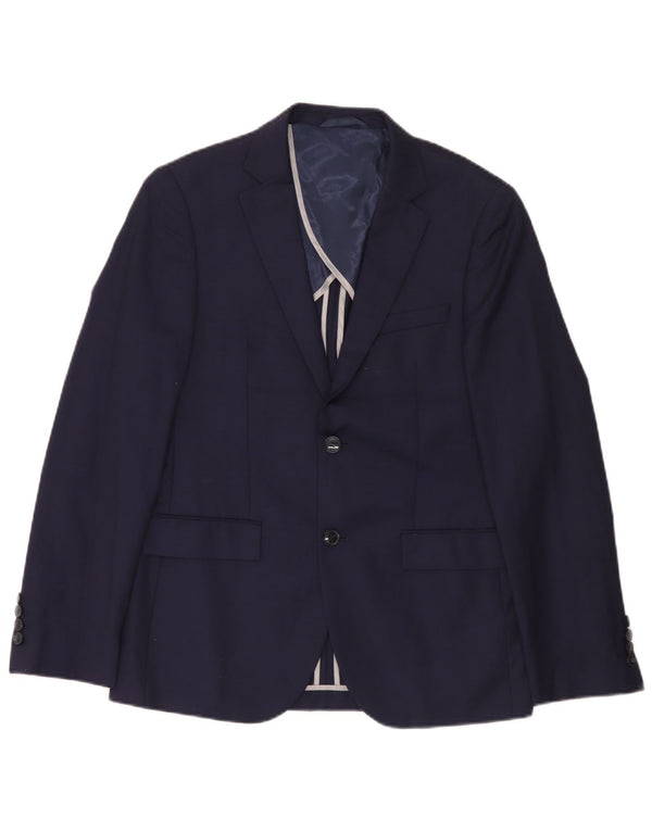 Dkny Chaqueta tipo blazer ajustada con 2 botones para hombre UK 38 Lana azul marino mediana