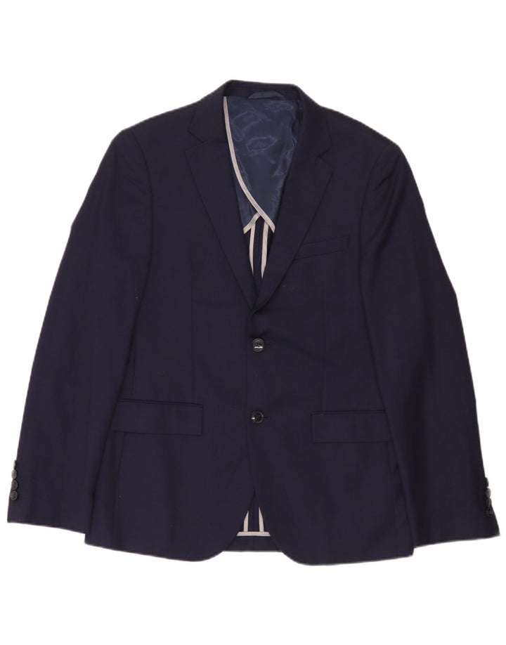 Dkny Chaqueta tipo blazer ajustada con 2 botones para hombre UK 38 Lana azul marino mediana