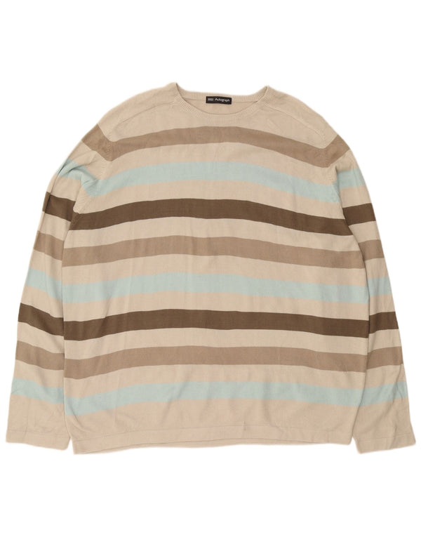 Marks & Spencer Suéter de cuello redondo para hombre 2XL Acrílico a rayas beige