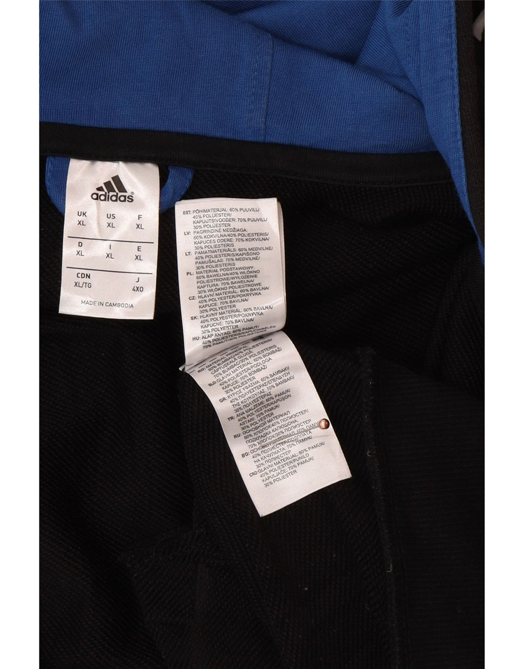 ADIDAS Sudadera con capucha y cremallera para hombre XL Algodón negro