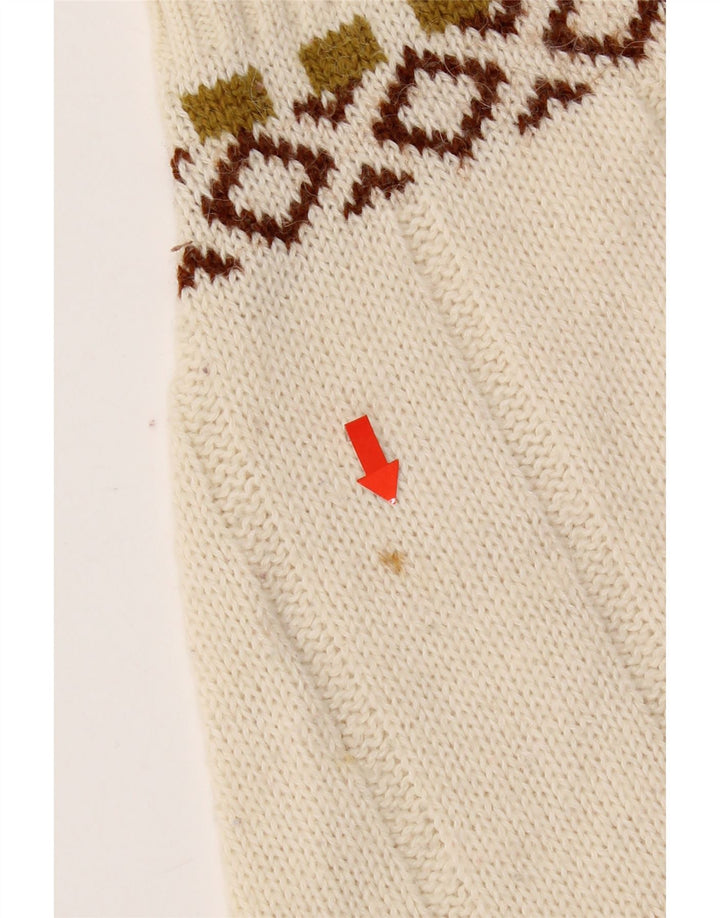 Vintage hombres Cardigan suéter medio blanco Fair Isle