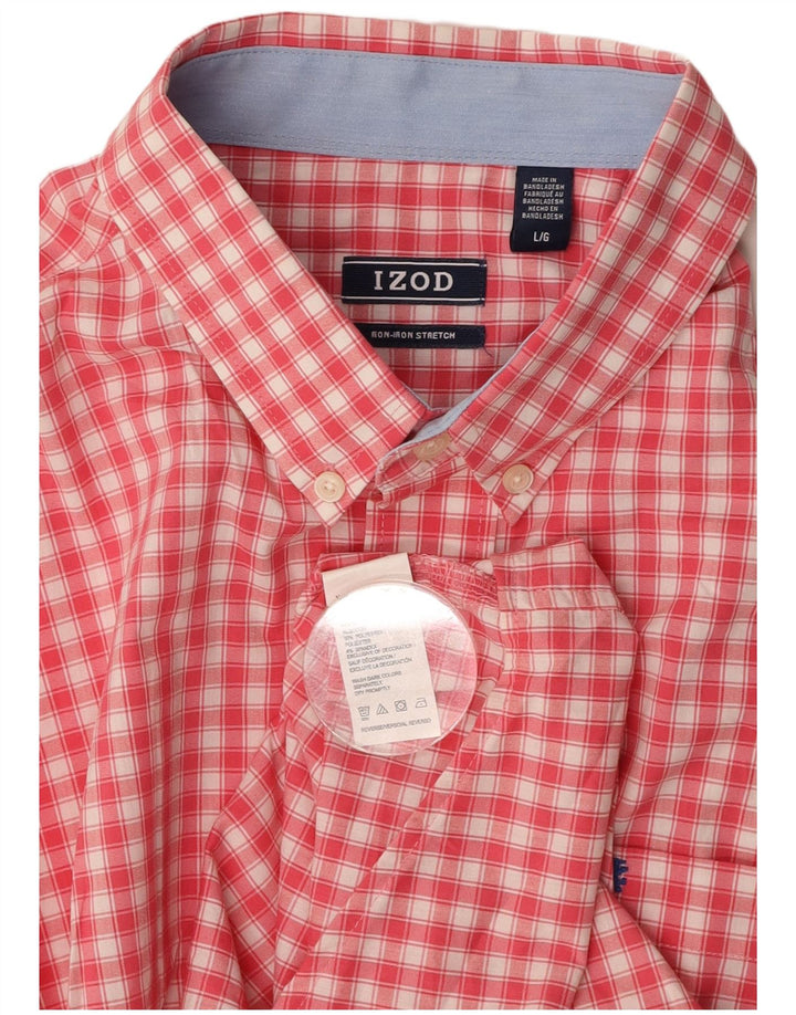 IZOD Camisa de manga corta para hombre de algodón a cuadros rosa grande