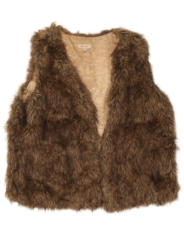 Marks & Spencer Chaleco de piel sintética para mujer UK 18 XL Acrílico marrón