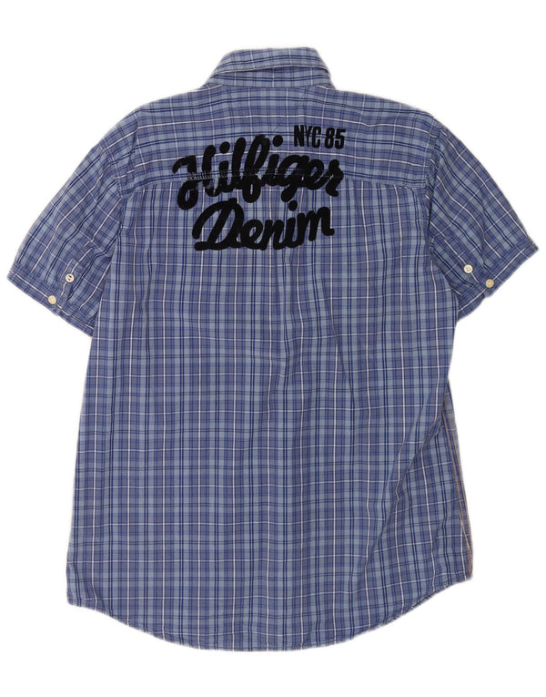 Tommy Hilfiger Camisa gráfica de manga corta para hombre XL Algodón a cuadros azul