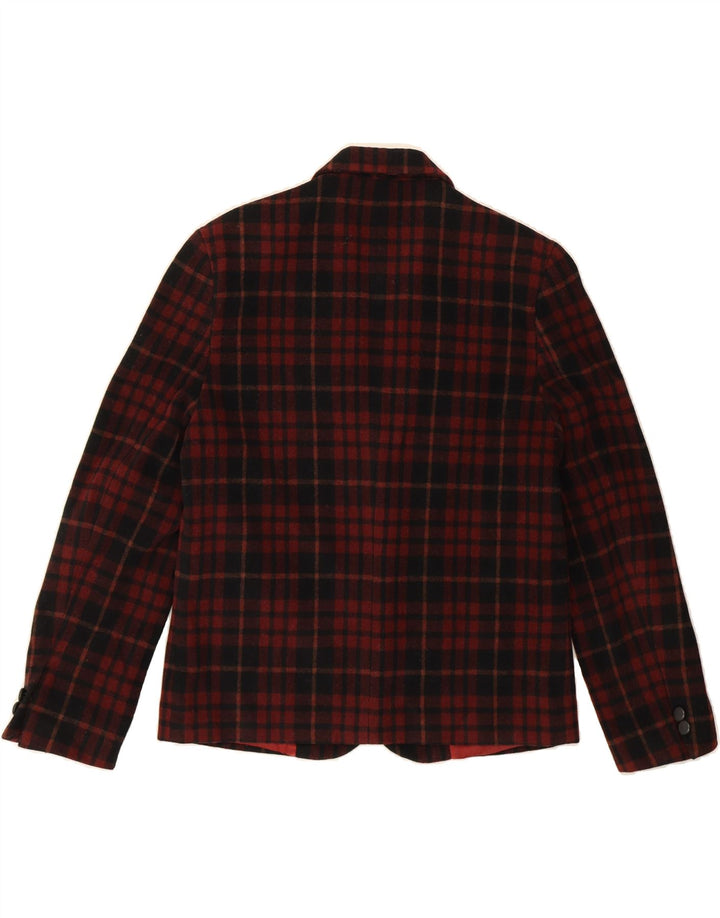 STEFANEL Womens 3 Button Blazer Jacket UK 14 Medium Burgundy Check Wool Vintage Stefanel and Second-Hand Stefanel from Messina Hembry 
