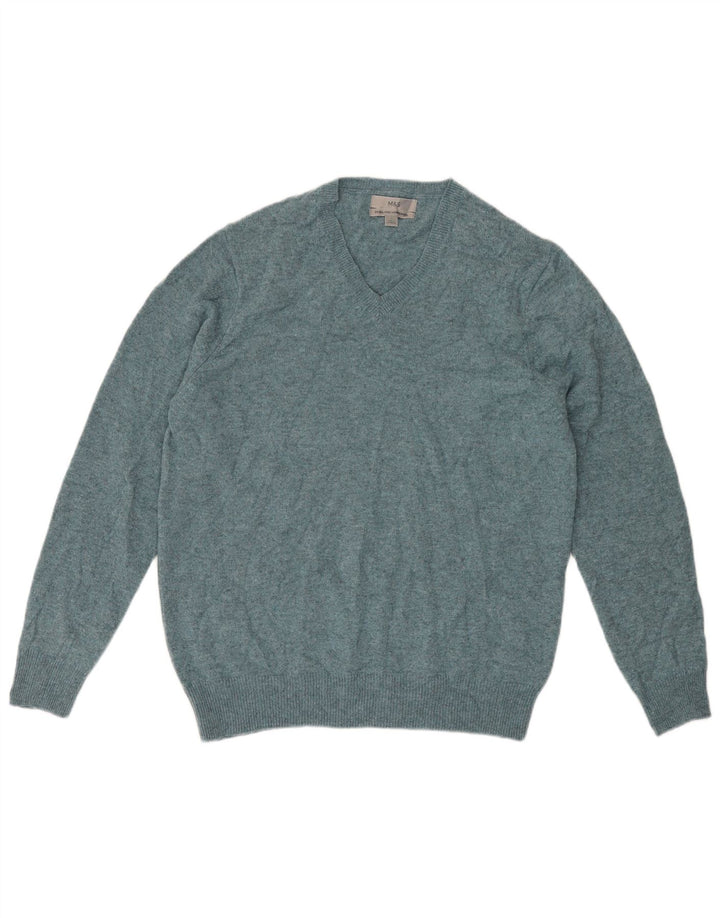 Marks & Spencer Jersey con cuello en V para hombre de lana moteada verde grande