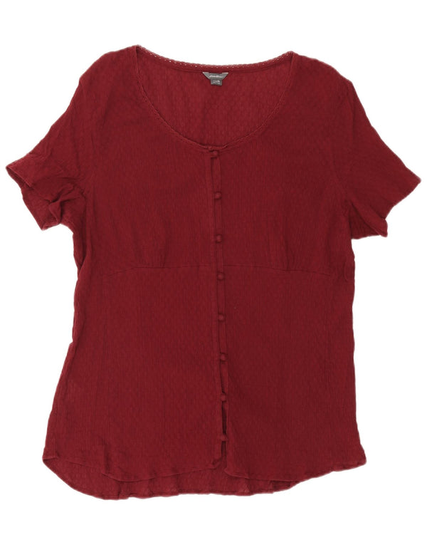 Eddie Bauer Blusa de manga corta para mujer UK 40 XL Algodón burdeos