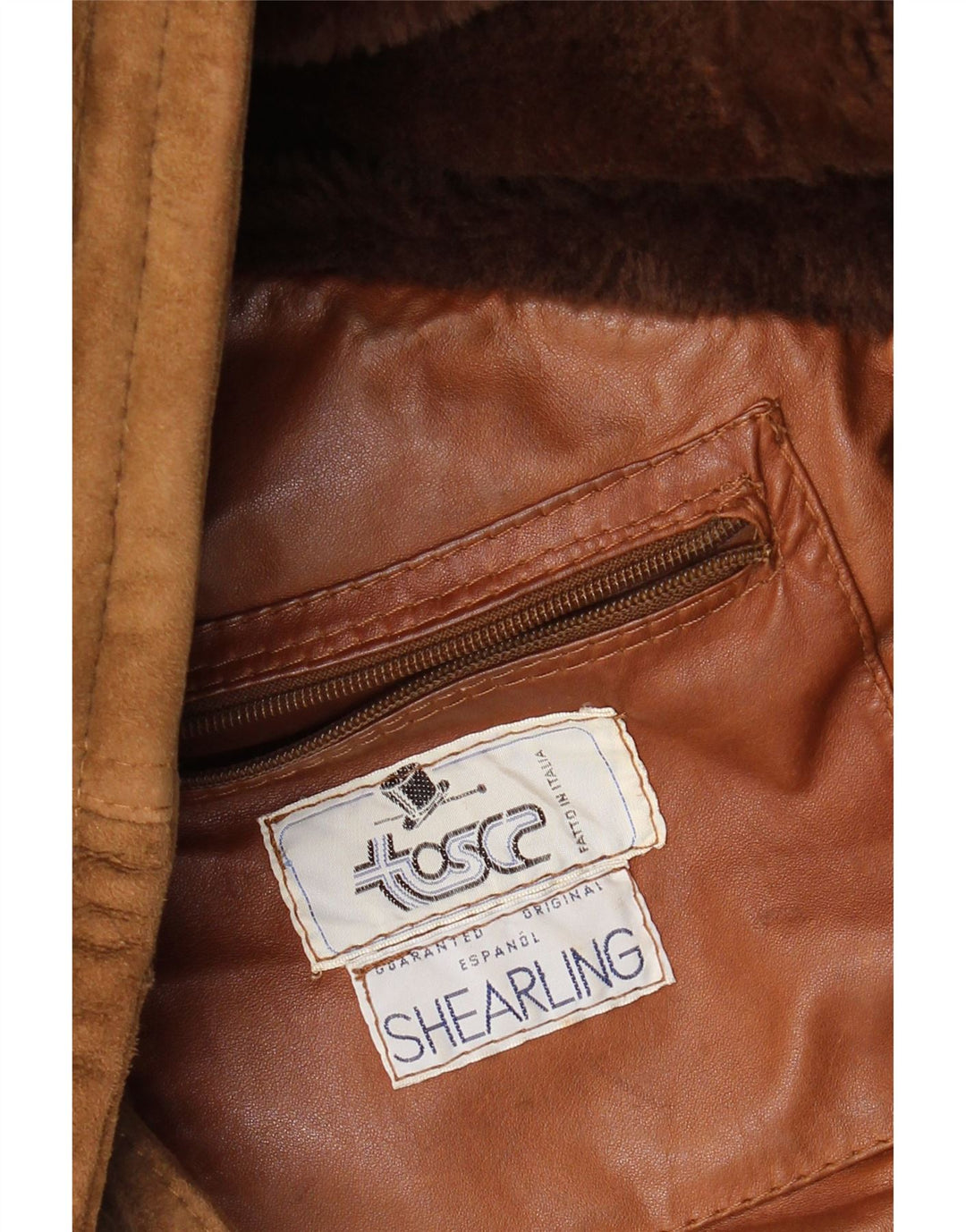 Vintage hombres shearling chaqueta Reino Unido 40 gran marrón shearling