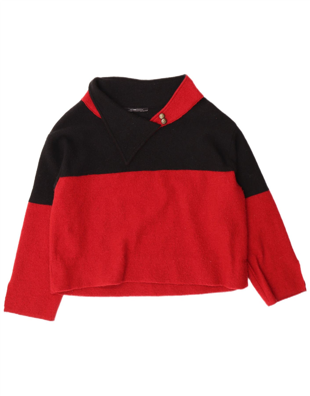 ZARA Mujer Jersey tipo jersey con cuello chal UK 44 Mediano Rojo Colorblock