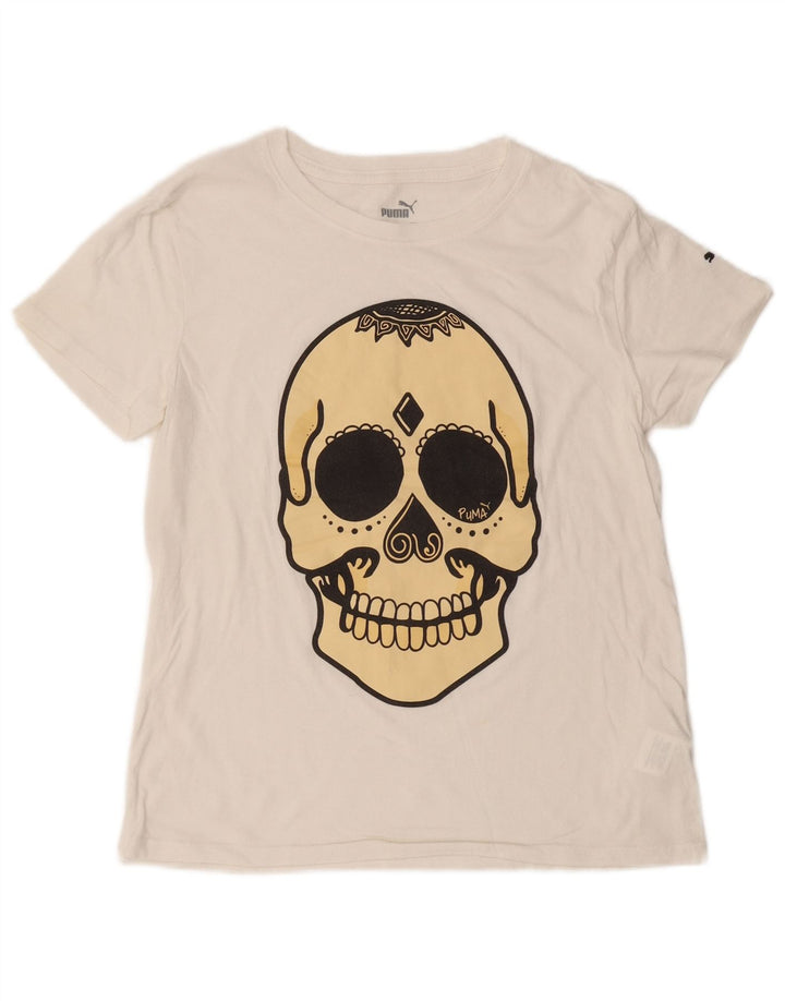 PUMA Camiseta gráfica para hombre Top pequeño de algodón blanco roto