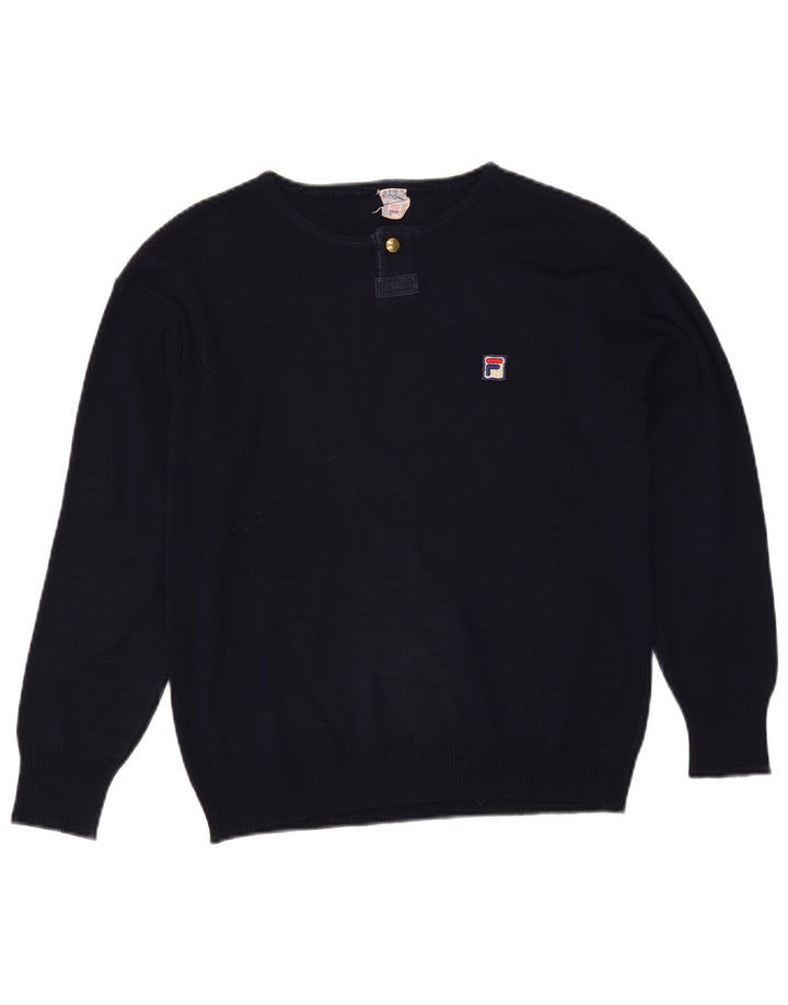 FILA Jersey con cuello barco para hombre, talla pequeña, azul marino