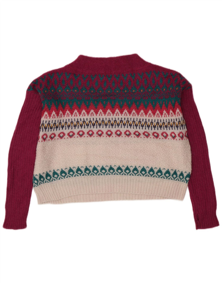 BENETTON Suéter corto con cuello de tortuga para mujer UK 6 XS Borgoña Fair Isle