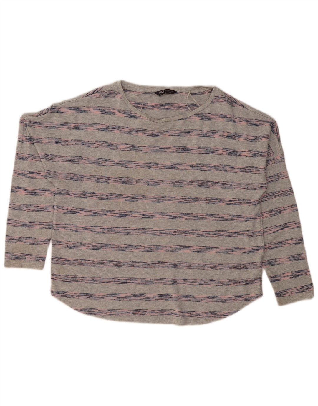 Marks & Spencer Top extragrande para mujer, manga larga, talla 40, talla grande, color gris a rayas
