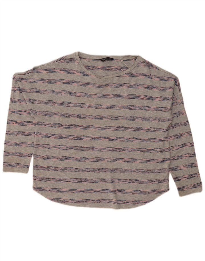 Marks & Spencer Top extragrande para mujer, manga larga, talla 40, talla grande, color gris a rayas