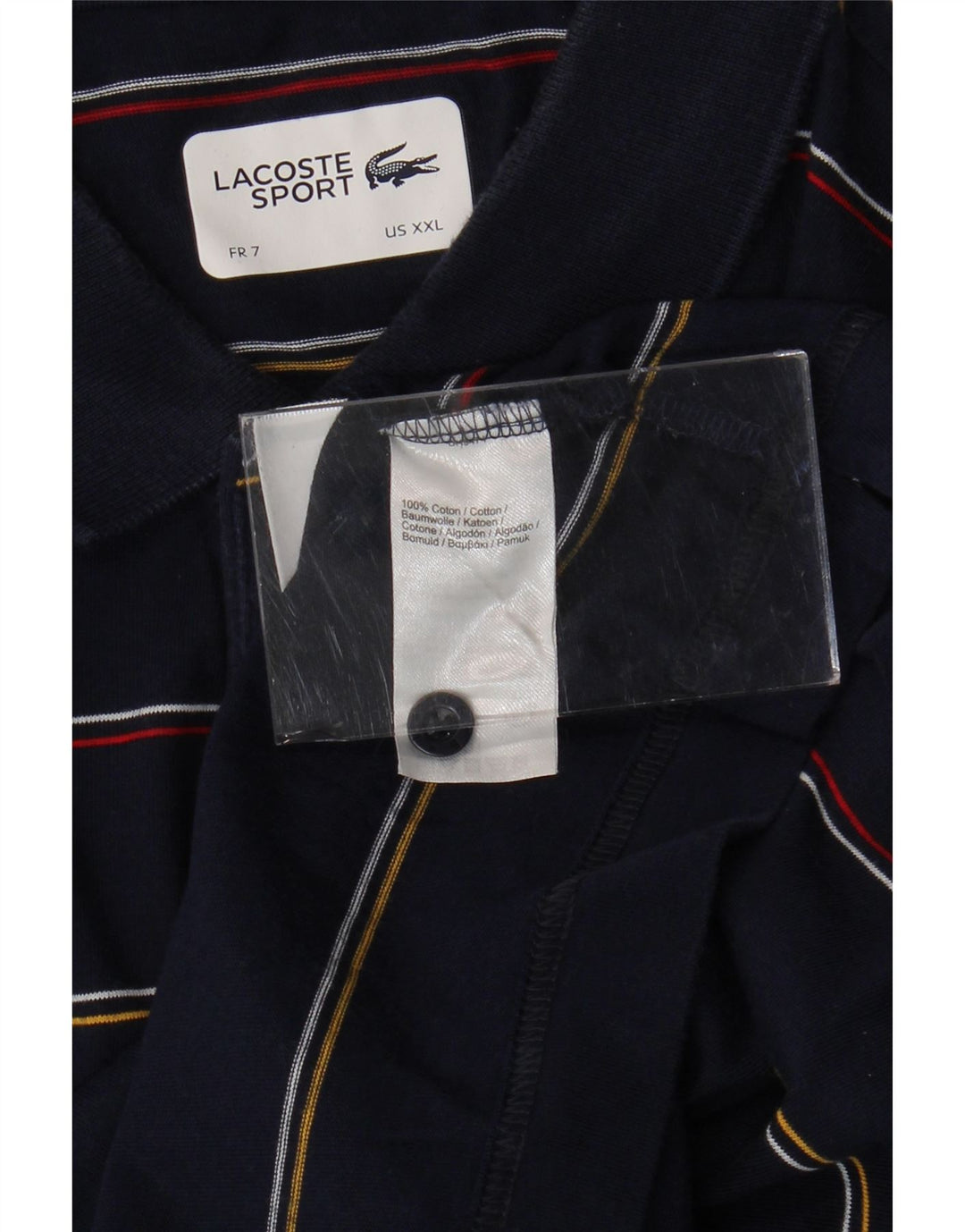 LACOSTE Polo para hombre Talla 7 2XL Algodón a rayas azul marino