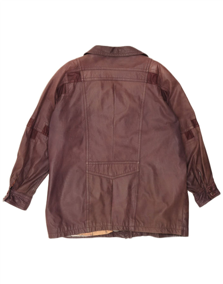 Chaqueta de cuero vintage para mujer IT 46 Grande Borgoña Geométrica