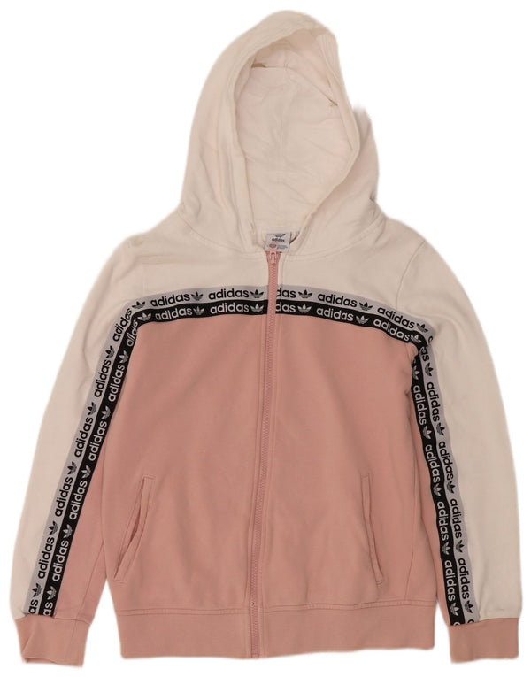 Adidas Sudadera con capucha y cremallera gráfica para mujer UK 40 Medium Pink Colourblock