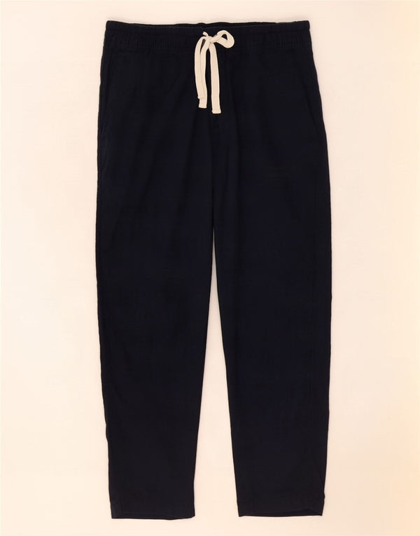 Zara Mens Slim Cropped Pantalones Small W30 L25 Lino Azul Marino