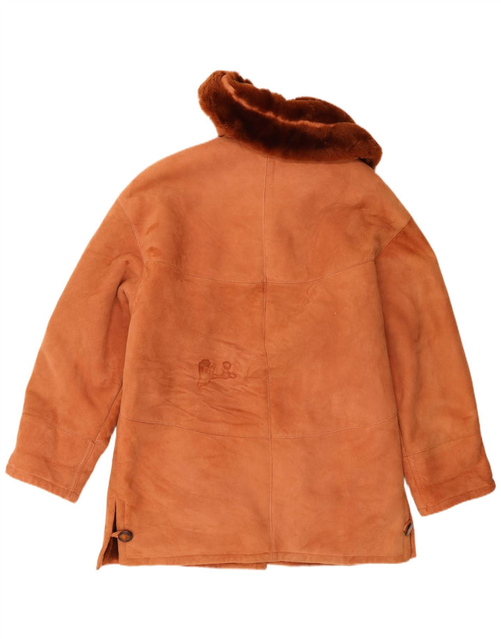 Vintage mujer con capucha chaqueta de piel de oveja Reino Unido 16 grande beige