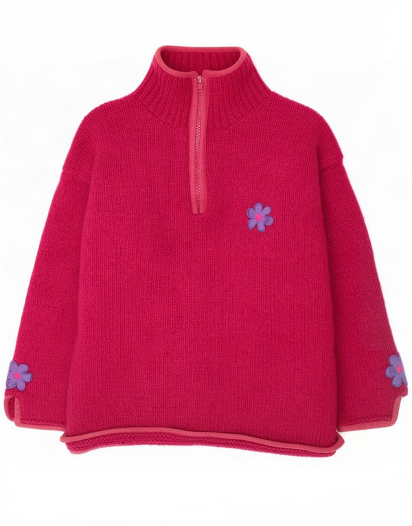 Pachamama Suéter tejido a mano con cuello y cremallera para mujer UK 20 2XL Rosa Floral