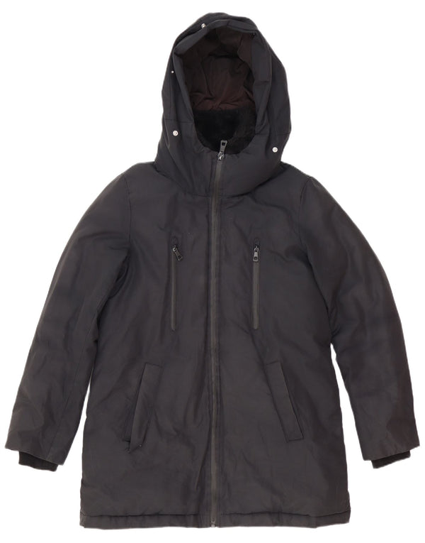 Zara Womens Hooded Parka Jacket UK 6 XS Black Polyester