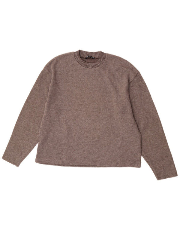 Zara Mujer Oversize Cuello Redondo Jersey Jersey UK 10 Small Marrón Poliéster