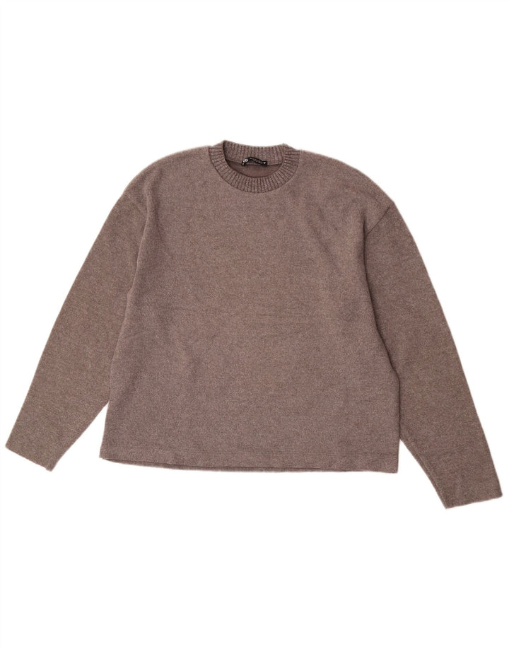 Zara Mujer Oversize Cuello Redondo Jersey Jersey UK 10 Small Marrón Poliéster