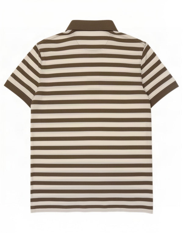 Massimo Dutti Mens Polo Shirt Large Brown Striped Cotton