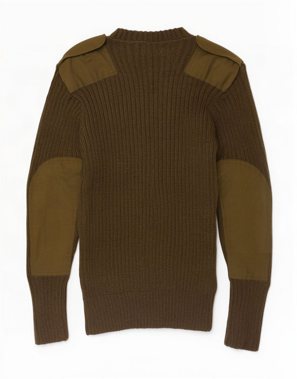 Vintage hombres militar cuello redondo jersey suéter XS caqui colorblock
