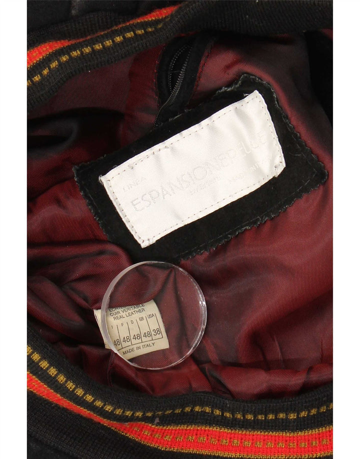 Vintage hombres ante bomber chaqueta IT 48 cuero de rayas negro medio