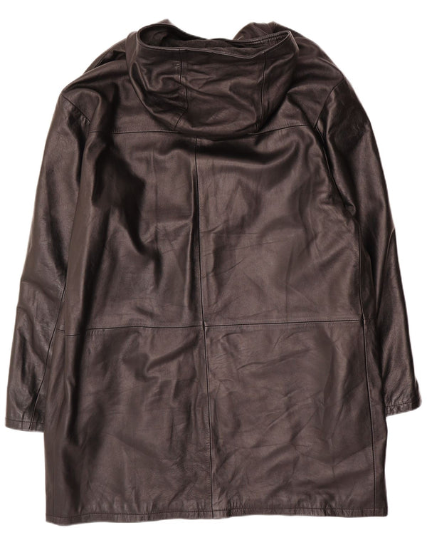 Vintage hombres con capucha Duffle chaqueta de cuero IT 54 2XL cuero negro