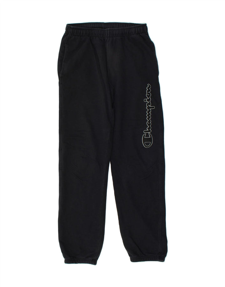 CHAMPION Mens Graphic Tracksuit Trousers Small Black Cotton | Vintage Champion | Thrift | Second-Hand Champion | Used Clothing | Messina Hembry 