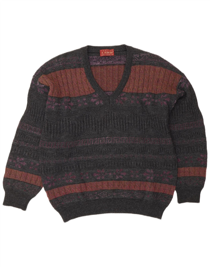 Il Granchio Suéter tipo jersey con cuello en V para hombre Grande Gris Fair Isle
