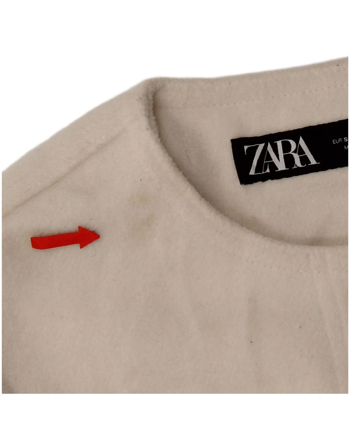 Zara Mujer Chaqueta Corta De 4 Botones UK 10 Small Poliéster Blanco