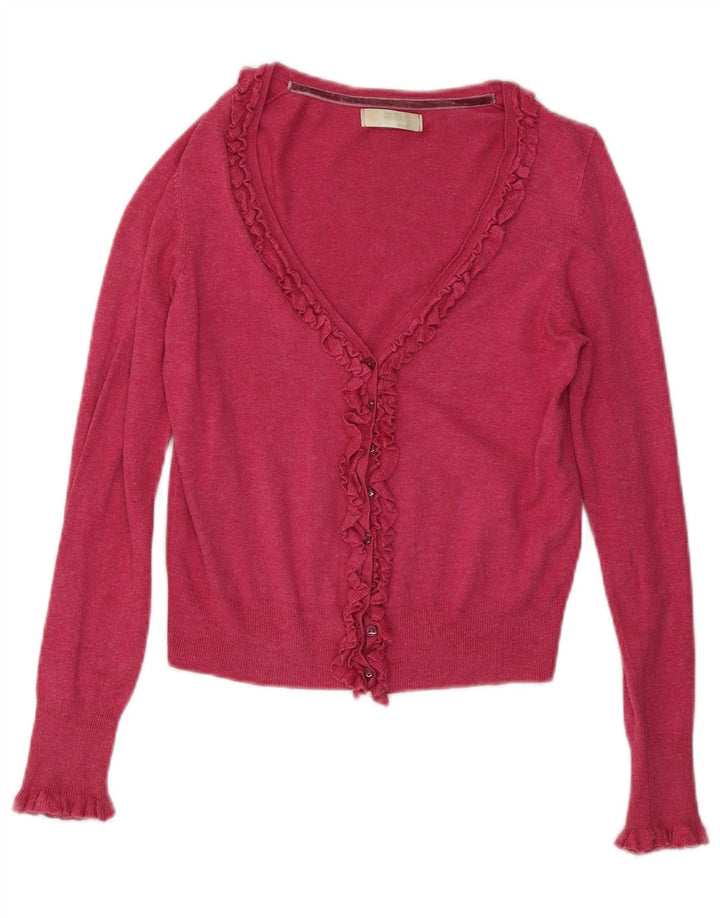 Marks & Spencer Suéter tipo cárdigan con volantes en la parte delantera para mujer UK 8 Small Pink