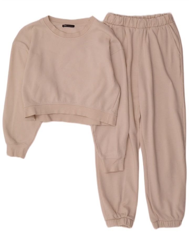 Zara Mujer Crop Full Chándal UK 40 Mediano Algodón Blanco